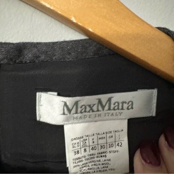 Max Mara Virgin Wool Midi Dress Gray Draped Italy Size 8 Quiet Luxury - Picture 7 of 15